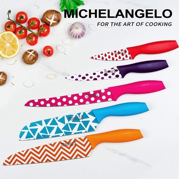 🔹MICHELANGELO Kitchen Knife Set, 10 Piece Nonstick Colored Coating sharp knives - Picture 3 of 7